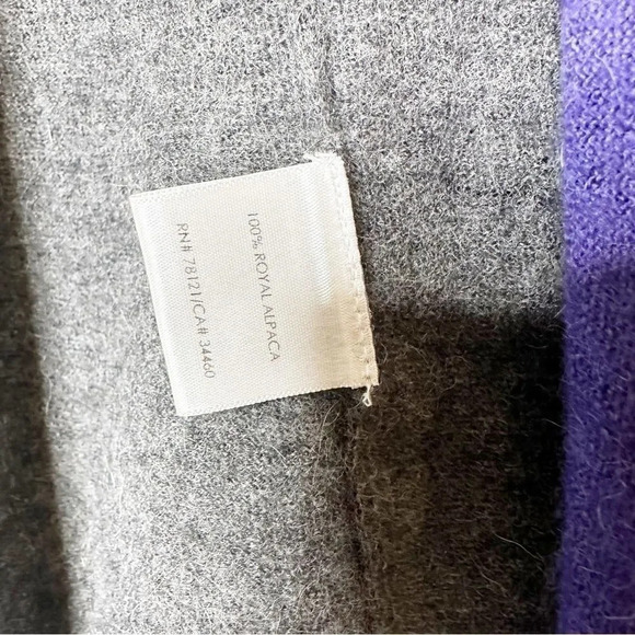 EILEEN FISHER 100% Royal Alpaca Color Block Purple Gray Open Knit Cardigan 2P - Picture 4 of 6